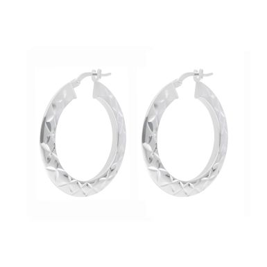 New Sterling Silver 30mm Pattern Hoop Earrings