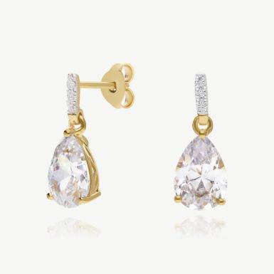 New 18ct Gold Plate 925 Silver Cubic Circonia Pear Drop Earrings
