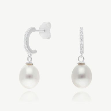 New Sterling Silver Fresh Water Pearl & Cubic Zirconia Earrings