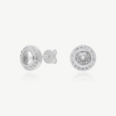 New Sterling Silver Cubic Zirconia Halo Stud Earrings