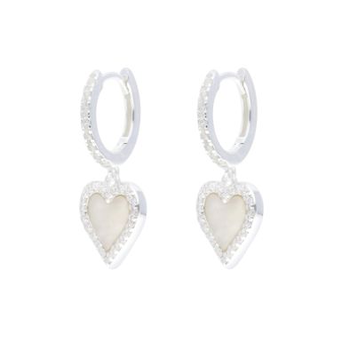 New Sterling Silver Cubic Zirconia & Mother Of Pearl Earrings