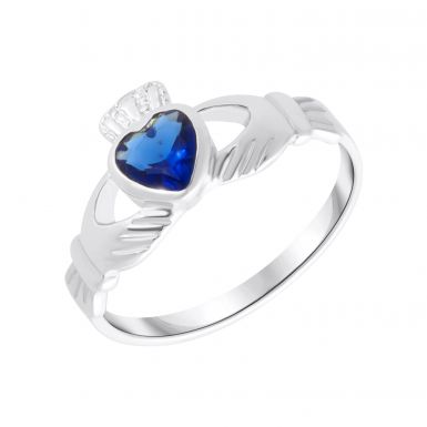 New Sterling Silver Blue Cubic Zirconia Claddagh Dress Ring