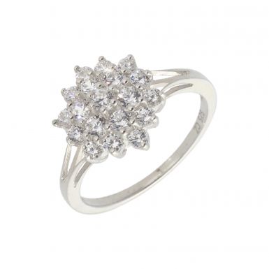 New Sterling Silver Cubic Zirconia Cluster Style Ring