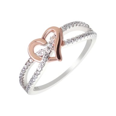 New Sterling Silver & Rose Gold Heart Stone Set Band Ring