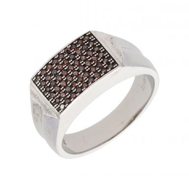 New Sterling Chocolate Silver Cubic Zirconia Gents Ring