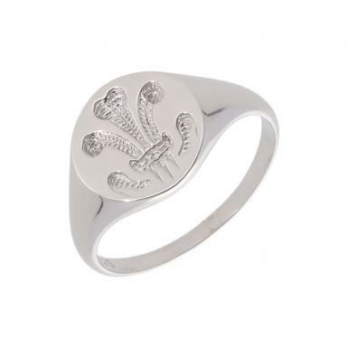 New Sterling Silver Welsh Feathers Oval Signet Ring