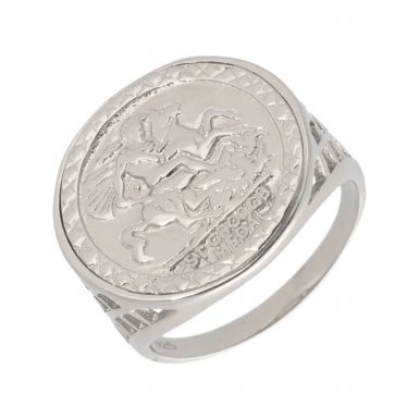 New Sterling Silver George & Dragon Coin Style Ring