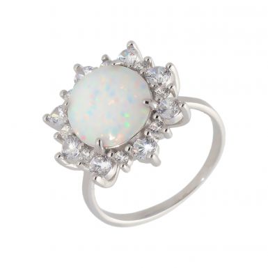New Sterling Silver Synthetic Opal & Cubic Zirconia Ring