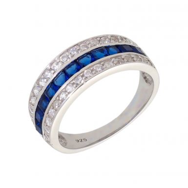 New Sterling Silver Blue & White Cubic Zirconia Band Ring