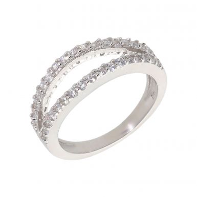 New Sterling Silver Cubic Zirconia 2 Row Dress Ring