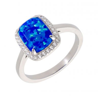 New Sterling Silver Blue Synthetic Opal & Gem Stone Ring