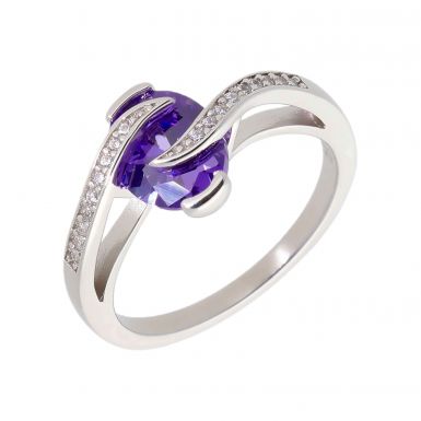 New Sterling Silver Purple Cubic Zirconia Fancy Ring
