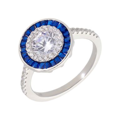 New Sterling Silver Blue Cubic Zirconia Cluster Dress Ring