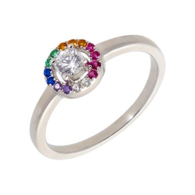 New Sterling Silver Gemstone Rainbow Ring