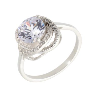 New Sterling Silver Cubic Zirconia Wrapped Solitaire Ring