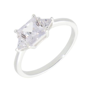 New Sterling Silver Square & Triangle Cubic Zirconia Trilogy Ring