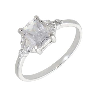 New Sterling Silver Cubic Zirconia Petals Dress Ring