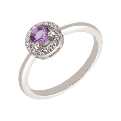 New Sterling Silver Violet Cubic Zirconia Halo Dress Ring