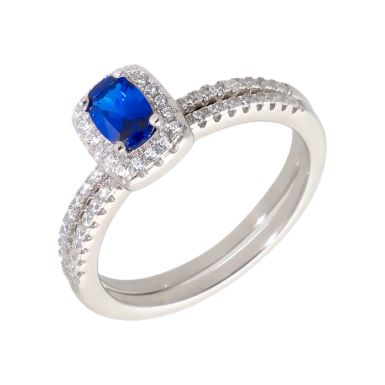 New Sterling Silver Blue Cubic Zirconia 2 Ring Set