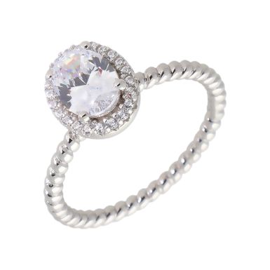 New Sterling Silver Cubic Zirconia Oval Halo Cluster Ring