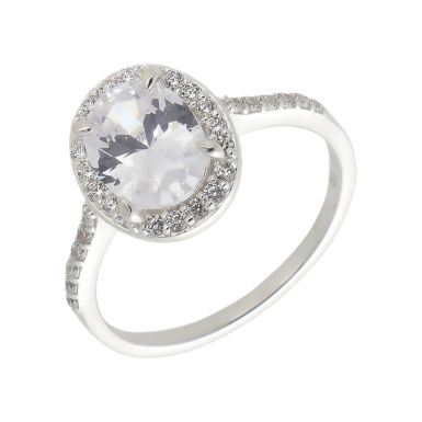 New Sterling Silver Oval Halo Cluster Ring