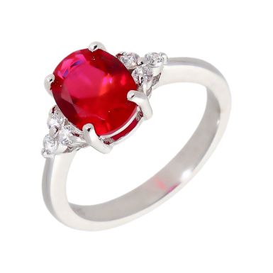 New Sterling Silver Red & Clear Cubic Zirconia Dress Ring
