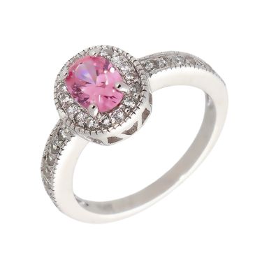New Sterling Silver Pink Cubic Zirconia Oval Cluster Ring