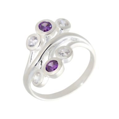 New Sterling Silver Purple & White Gem Set Bubble Ring