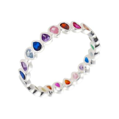 New Sterling Silver Rainbow Cubic Zirconia Full Band Ring