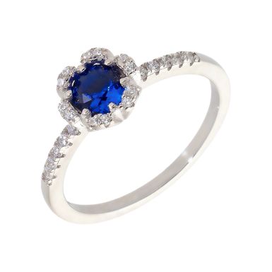 New Sterling Silver Blue Stone Set Petal Flower Ring
