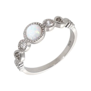 New Sterling Silver Synthetic Opal & Cubic Zirconia Dress Ring