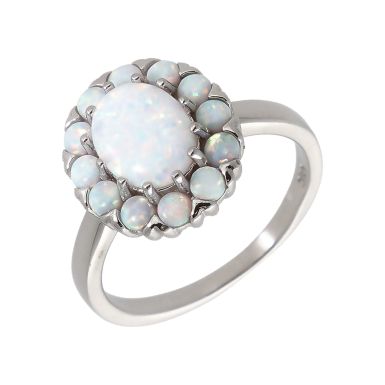 New Sterling Silver Synthetic Opal Dress Ring