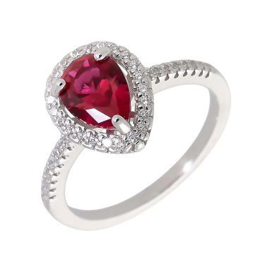 New Sterling Silver Red Cubic Zirconia Pear Cluster Dress Ring