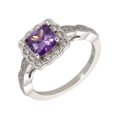 New Sterling Silver Purple Cubic Zirconia Square Cluster Ring