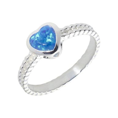 New Sterling Silver Blue Cultured Opal Heart Ring