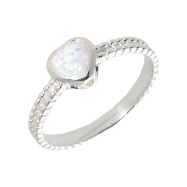 New Sterling Silver Heart Shaped Cultured Opal Ring
