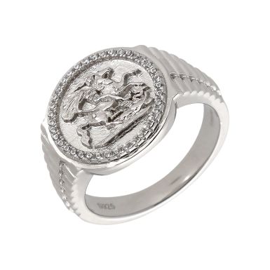 New Sterling Silver Cubic Zirconia George & Dragon Ring