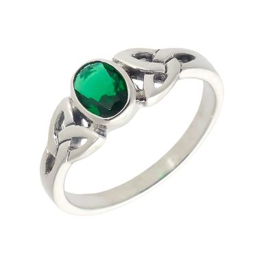 New Sterling Silver Green Cubic Zirconia Celtic Pattern Ring