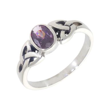 New Sterling Silver Purple Cubic Zirconia Celtic Pattern Ring