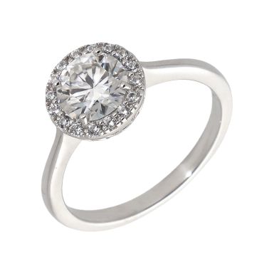 New Sterling Silver Cubic Zirconia & Moissanite Halo Ring
