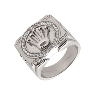 New Sterling Silver Cubic Zirconia Crown Mens Ring