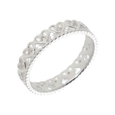 New Sterling Silver Cubic Zirconia Hearts Band Ring
