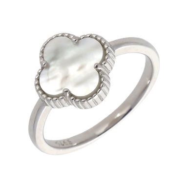 New Sterling Silver Mother Of Pearl Petal Clover Ring