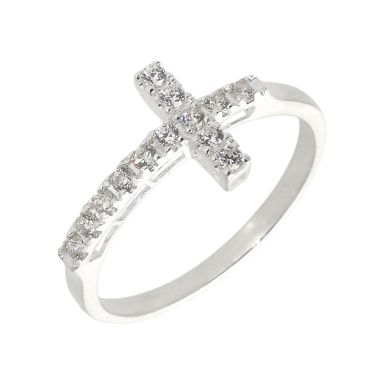 New Sterling Silver Cubic Zirconia Cross Ring