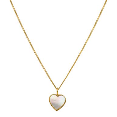 New Gold Plated Silver Mother Of Pearl Heart & 18" Necklace