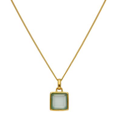 New Gold Plated Sterling Silver Chalcedony & 18" Chain Necklace
