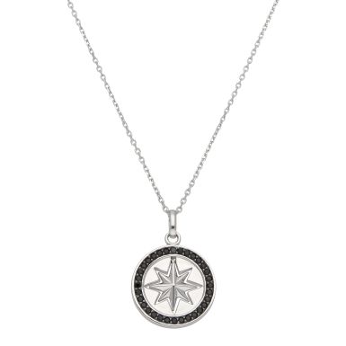 New Sterling Silver Black Cubic Zirconia North Star 22" Necklace