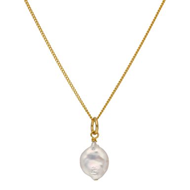 New Gold Plated Sterling Silver Pearl Drop & 18" Chain Necklace