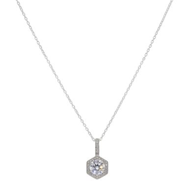 New Sterling Silver Cubic Zirconia Hexagon Shape & 18" Necklace