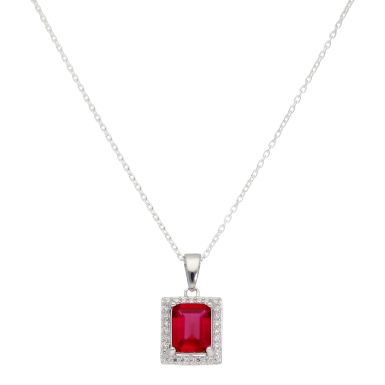 New Sterling Silver Red Cubic Zirconia Pendant & 18" Necklace